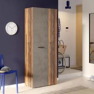 Armoire à chaussures design - Béton gris foncé / Bois vintage - 18 paires
