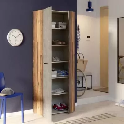 Armoire à chaussures design - Béton gris foncé / Bois vintage - 18 paires