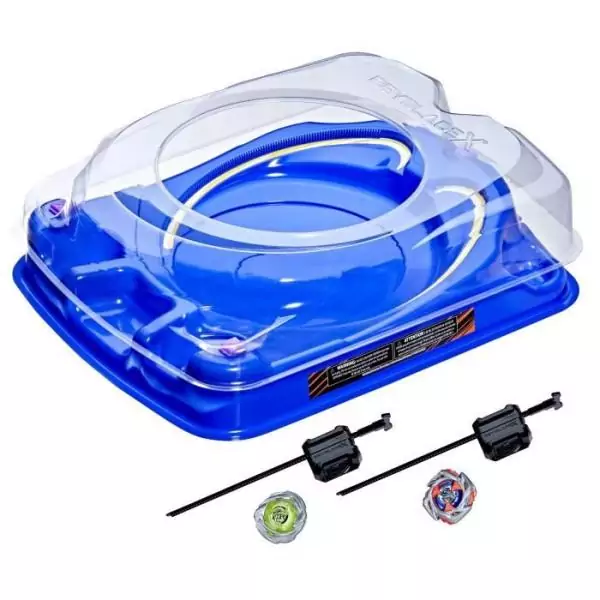 Beyblade X Set de combat Descente-choc avec arene Beystadium, 2&nbsp;toupies et 2&nbsp;lanceurs, des 8&nbsp;ans