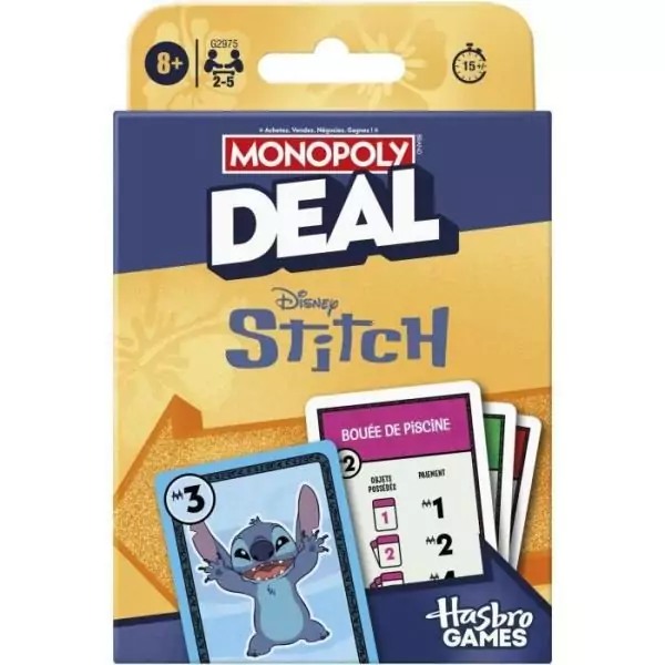 Monopoly Deal Stitch, Jeu de cartes rapide 15 min, Hasbro Games, Des 8 ans