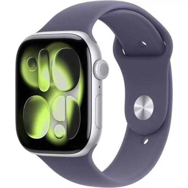 Apple Watch Series 11&nbsp;GPS&nbsp;- 46mm&nbsp;- Boîtier Silver Aluminium - Bracelet Purple Fog Sport Band - M/L
