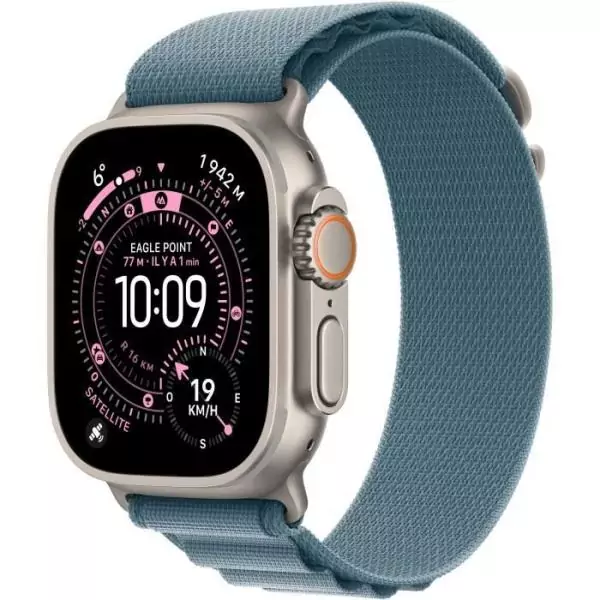 Apple Watch Ultra 3&nbsp;GPS + Cellular&nbsp;- 49mm&nbsp;- Boîtier Natural Titanium - Bracelet Light Blue Alpine Loop - Medium