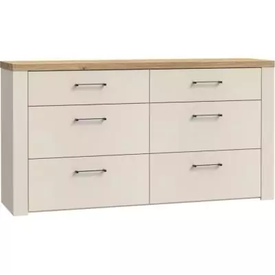 Commode NELLEKE 6 tiroirs - Sable/Bois - L156,3 x P41,3 x H83,1 cm