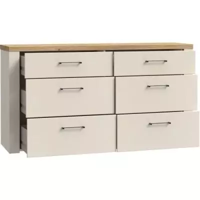 Commode NELLEKE 6 tiroirs - Sable/Bois - L156,3 x P41,3 x H83,1 cm