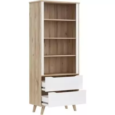Bibliothèque élégante VANKKA - 4 étagères - 2 tiroirs - Chêne/Blanc