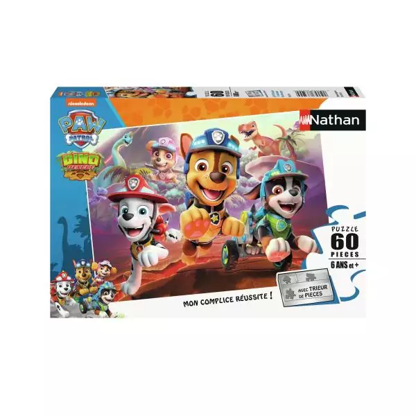 Nathan - Puzzle 60 pieces - Pat'Patrouille A la rescousse des dinosaures - Puzzle Enfant + Trieur - Des 6 ans