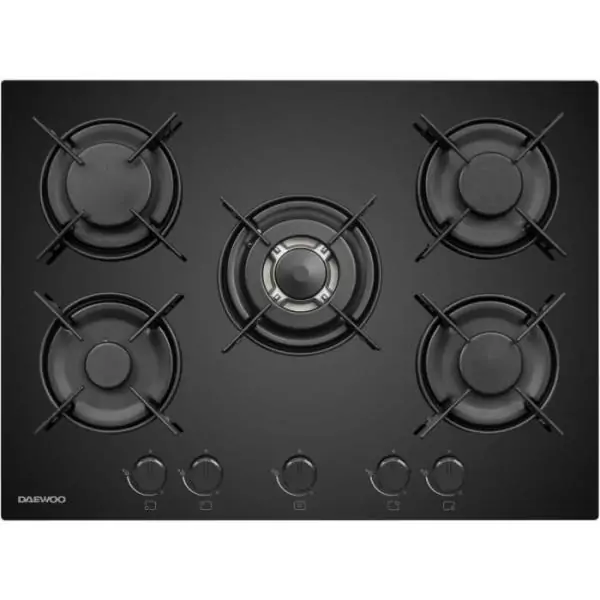 Plaque de cuisson a gaz - DAEWOO - 5 foyers - 70 cm - BH7GKF51BNM - Noir