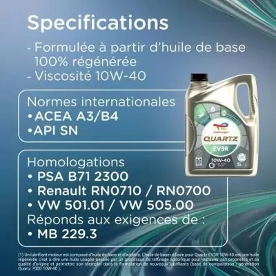 Huile moteur TotalEnergies Quartz EV3R 10W-40 - 5L