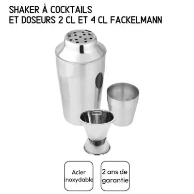 Set Shaker cocktails inox 400 ml + doseur alcool 2 et 4 cl - FACKELMANN