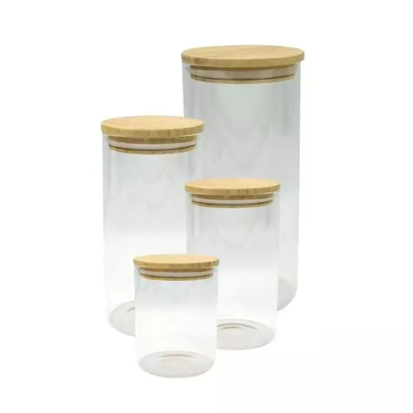 Set de 4 boîtes de conservation en verre - FACKELMANN - Nature - Couvercle en bambou