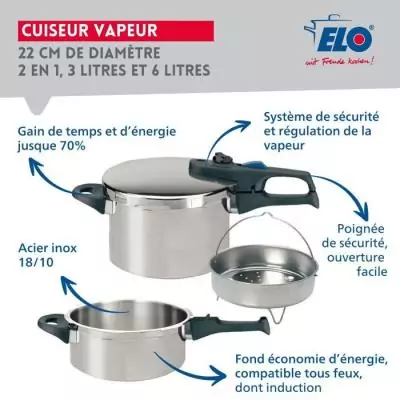 Autocuiseur vapeur FACKELMANN Elo Praktika Plus XL - 22 cm - Inox 18/10
