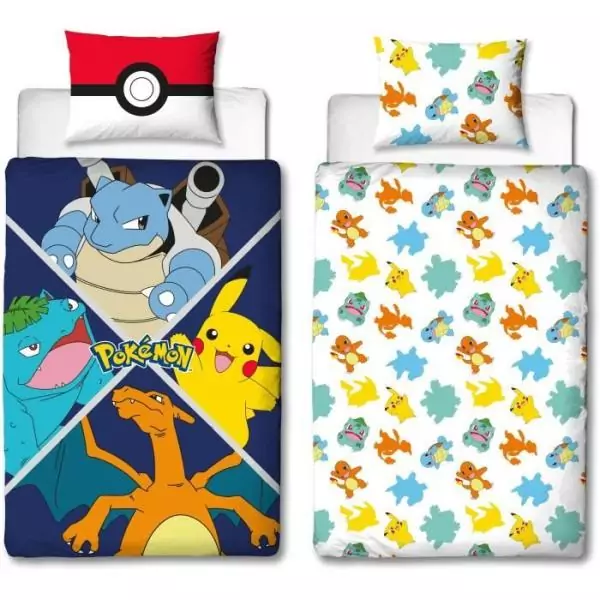 Parure de lit - POKEMON - Starter Evolution II - Microfibre - 1 housse de couette 140 x 200 cm + 1 taie 63 x 63 cm