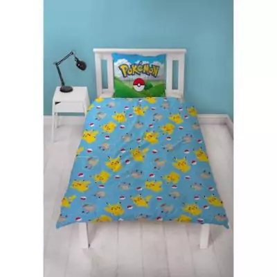 Parure de lit POKEMON - Pikachu et amis - Bleu - Microfibre