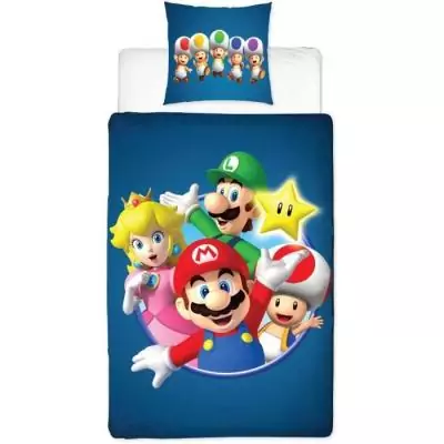 Parure de lit réversible MARIO BROS - Microfibre - 1 housse de couette 140x200cm + 1 taie 63x63cm