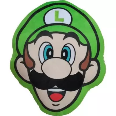 Coussin 3D Mario Bros - Visage Luigi - Microfibre - 40 cm