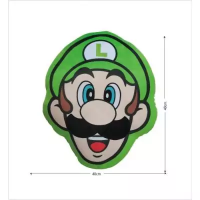 Coussin 3D Mario Bros - Visage Luigi - Microfibre - 40 cm