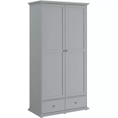 Armoire chambre MARGAUX Gris galet - Style charme - 2 portes + 2 tiroirs