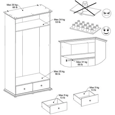 Armoire chambre MARGAUX Gris galet - Style charme - 2 portes + 2 tiroirs