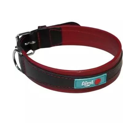 Collier pour chien en cuir vache/agneau AIME - Taille L - Noir/Rouge