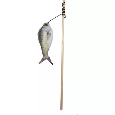 Jouet chat - Canne à pêche poisson en bois 15cm