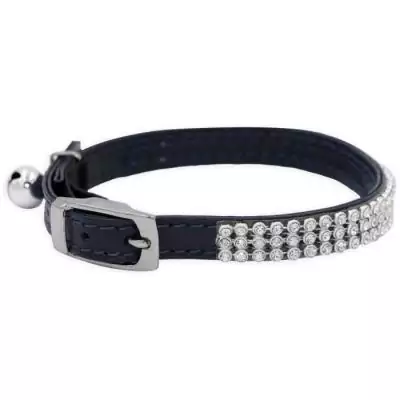 Collier pour chat élégant - AIME - Nylon ajustable avec grelot en argent - Noir strass Collier pour chat élégant - AIME - Nylon ajustable avec grelot en argent - Noir strass