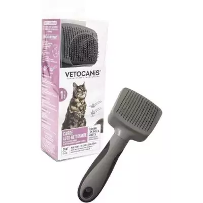 Brosse toilettage - VETOCANIS - Carde auto-nettoyante pour chat - Rétractable - Pour poils longs