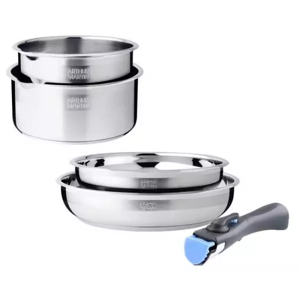 Batterie de cuisine - induction - ARTHUR MARTIN - AM2189 - acier inoxydable 18/10 - 5 pieces - poignée amovible