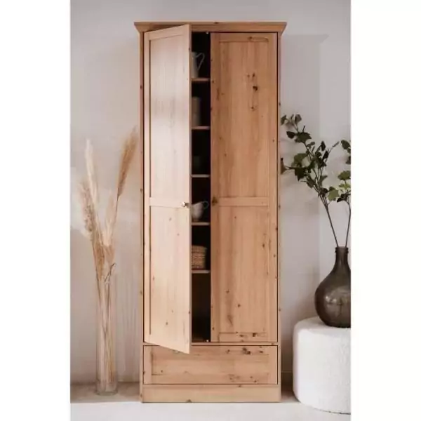 Armoire - Landwood - Décor chene artisan - 2 Portes - 1 Tiroir - L80 x P39 x H200 cm