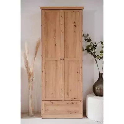 Armoire - Landwood - Décor chene artisan - 2 Portes - 1 Tiroir - L80 x P39 x H200 cm