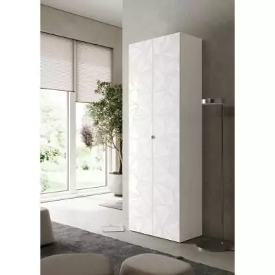 Armoire de rangement - 2 portes - 3 étageres - Blanc laqué - L63 x P35 x H184 cm - PARIGI