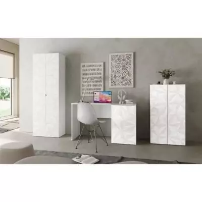 Armoire de rangement - 2 portes - 3 étageres - Blanc laqué - L63 x P35 x H184 cm - PARIGI