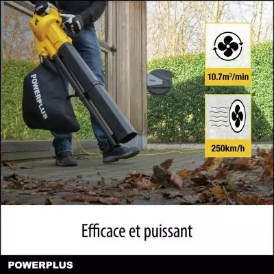 Souffleur de feuilles électrique - POWER PLUS - POWEG4030 - 3300 W - Vitesse d'air maximale de 250 km/h Souffleur de feuilles électrique - POWER PLUS - POWEG4030 - 3300 W - Vitesse d'air maximale de 250 km/h