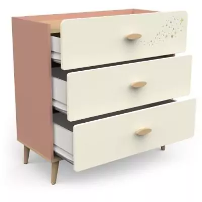Commode SUZIE - 3 tiroirs - Couleur Chene et Abricot - L86,9 x P39,6 x H88,5 cm - DEMEYERE Commode SUZIE - 3 tiroirs - Couleur Chene et Abricot - L86,9 x P39,6 x H88,5 cm - DEMEYERE