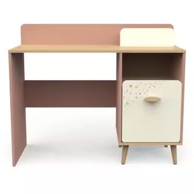 Bureau enfant - SUZIE - 1 porte - 1 niche - Chene / Abricot - 106,6 x 44,9 x 87,7 cm - DEMEYERE