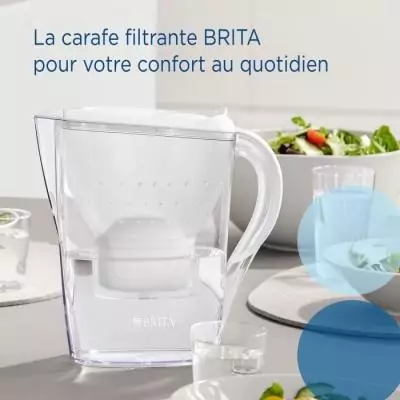 Carafe filtrante BRITA - Marella Blanche - Capacité 2,4L dont 1,4L d'eau filtrée - 1 Cartouche Maxtra Pro All-In-1 incluse