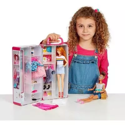 Mallette Armoire Barbie - Klein - Pour Vetements et Accessoires de Poupées - Rose et Multicolore Mallette Armoire Barbie - Klein - Pour Vetements et Accessoires de Poupées - Rose et Multicolore