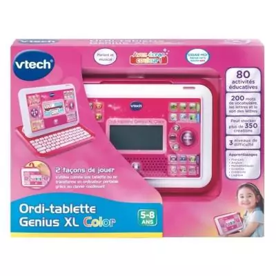 Ordi-Tablette Enfant VTECH Genius XL Color Rose - 2 en 1 avec écran couleur - Mixte - A partir de 5 ans