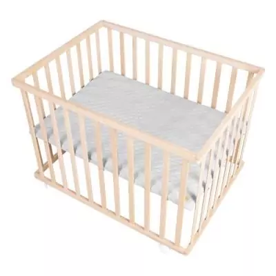 Parc bébé - ROBA - 75 x 100 cm - Tapis de parc 'Roba Style' gris inclus - Roulettes - Bois naturel