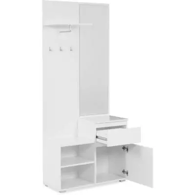 Meuble d'entrée de rangement avec penderie IMAGE - Décor blanc - 1 porte + 1 tiroir - L85 x H195 x P37 cm