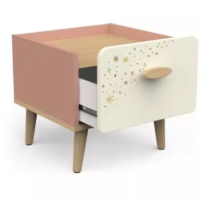 Ensemble Lit et table de chevet - SUZIE - 90 x 190 cm - Chene / Abricot - DEMEYERE Ensemble Lit et table de chevet - SUZIE - 90 x 190 cm - Chene / Abricot - DEMEYERE