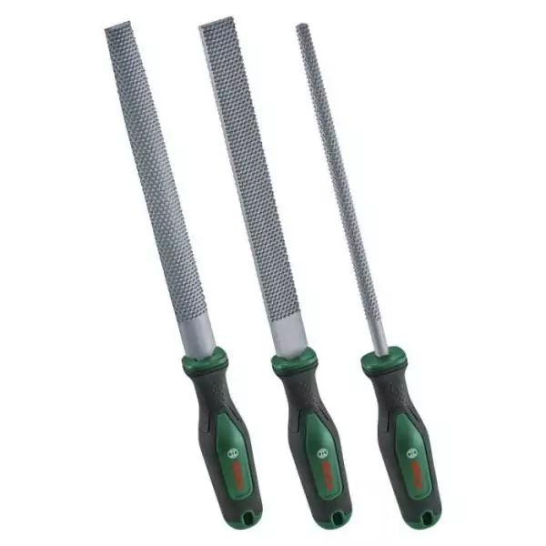 Bosch Set de 3 râpes (râpes a bois robustes plates/rondes/demi-rondes acier au carbone dur)