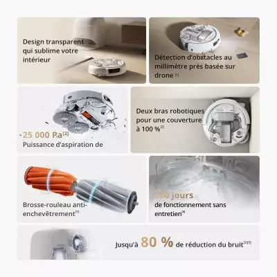 DJI ROMO A - Robot Aspirateur Laveur avec Station - Robot Transparent - 25 000 Pa - Détection au millimetre - 200 j sans Entret