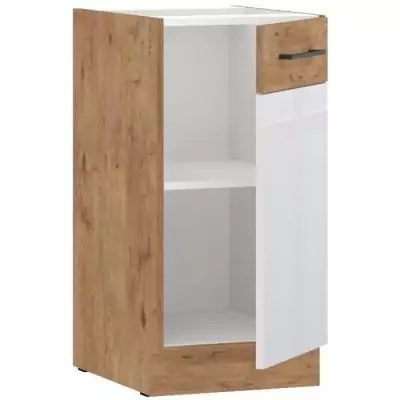 ROCK - Meuble bas - Mélaminé chene Lancelot et Blanc brillant - 40 cm - 1 porte battante - Plan de travail non inclus