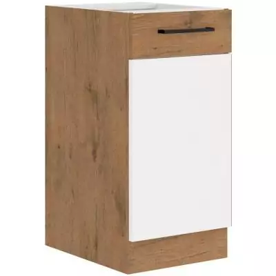 ROCK - Meuble bas - Mélaminé chene Lancelot et Blanc brillant - 40 cm - 1 porte battante - Plan de travail non inclus