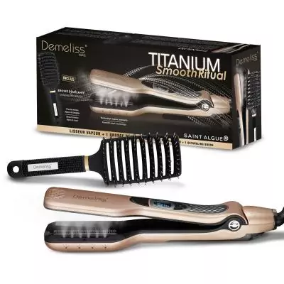 Lisseur vapeur - SAINT ALGUE - Coffret Demeliss TITANIUM SMOOTH RITUAL - Brosse démelante - Or