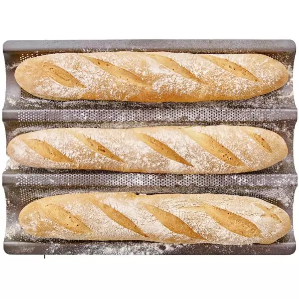 Plaque de cuisson perforée - BIRKMANN - EASY BAKING - Acier carbone - Anti adhésif - Pour 3 baguettes - 39,5 x 29,5 x 4,5 cm