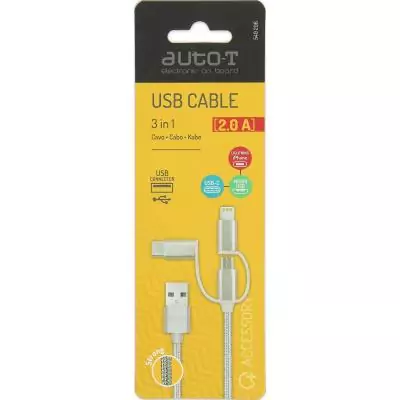 Câble 3 en 1 - AUTO T - 540206 - Micro-USB - Apple - USB-C