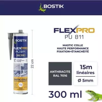 Mastic colle/joint - BOSTIK - Flexpro PU811 - Tous matériaux - Intérieur/extérieur - Anthracite RAL7016 - 300 ml Mastic colle/joint - BOSTIK - Flexpro PU811 - Tous matériaux - Intérieur/extérieur - Anthracite RAL7016 - 300 ml