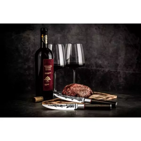 Set de 4 couteaux a steak - FORGED - SEBRA - Acier japonais 440C - Manche en bois Dalbergia