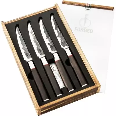 Set de 4 couteaux a steak - FORGED - SEBRA - Acier japonais 440C - Manche en bois Dalbergia